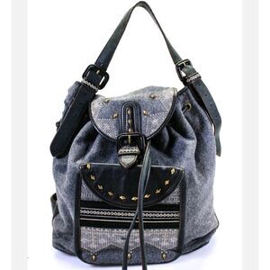 Studded leather Trim Backpack Handbag Gray gold Isabella Fiore